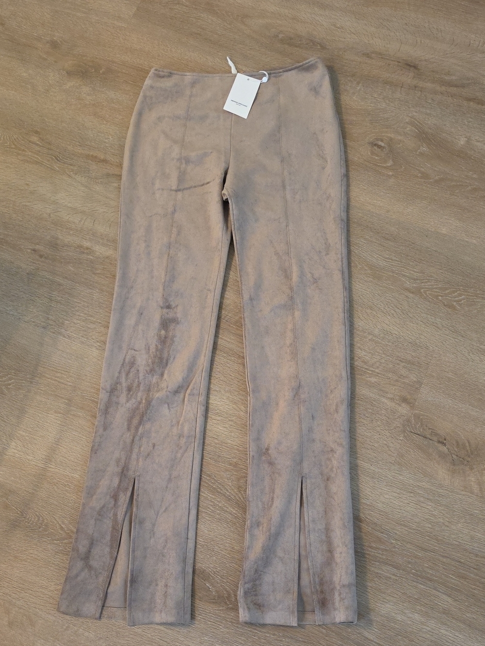 NWT Amanda Uprichard Neutral Taupe Suede Split Hem Pants Small